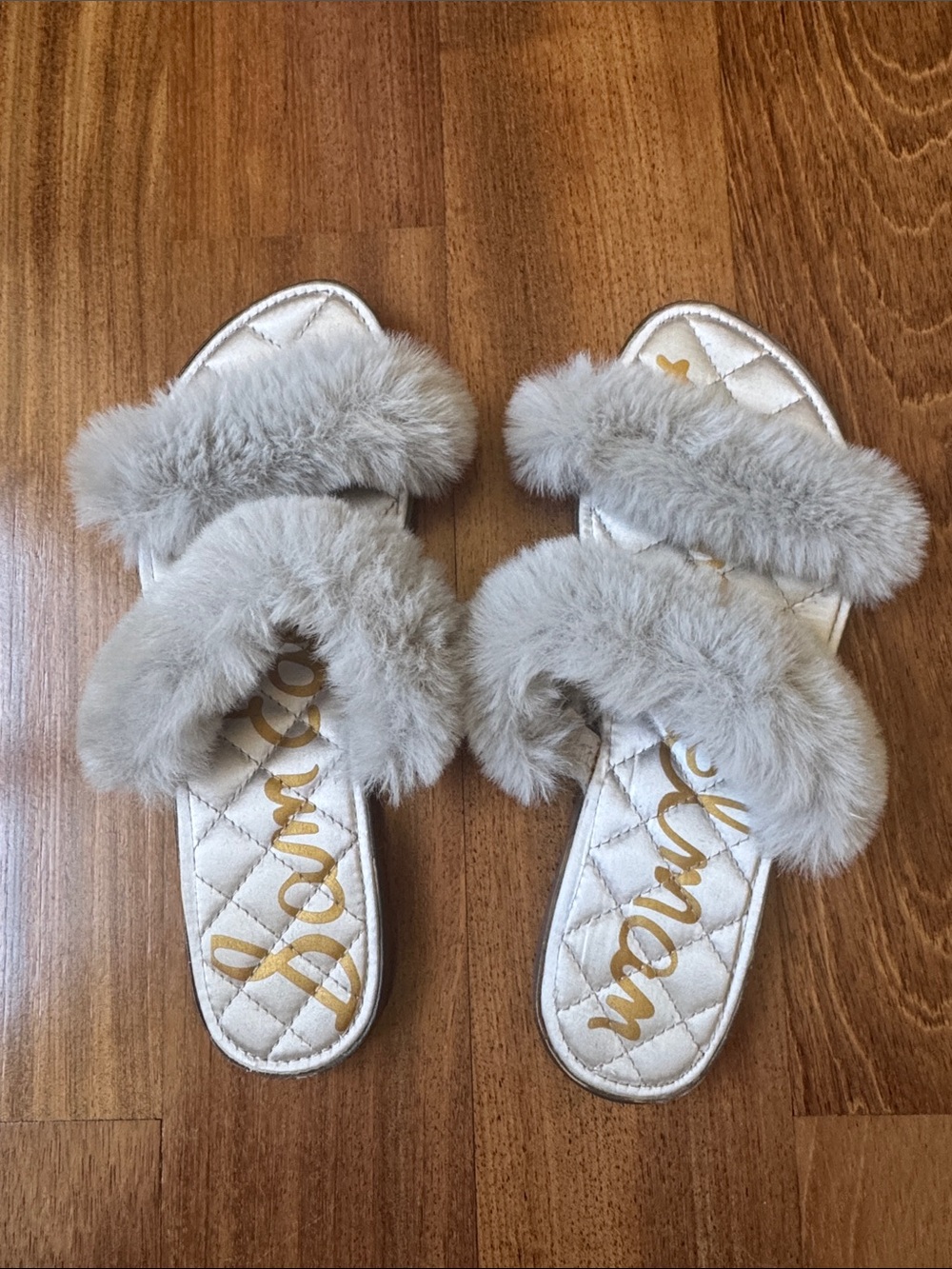 Sam Edelman Plush Faux Fur Slide Sandals in Light Gray